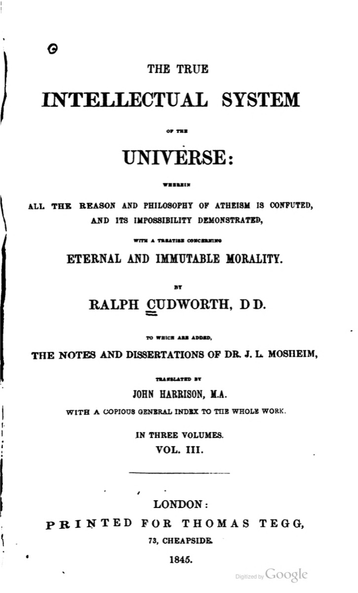 Ralph Cudworth, The True Intellectual System of the Universe: Ateizmin Çürütülmesi
