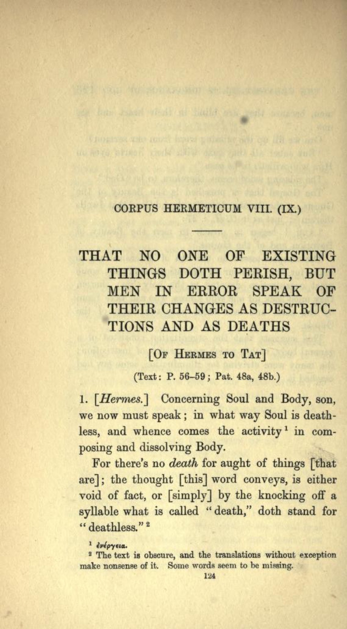 Corpus Hermeticum VIII: Var Olan Hiçbir Şey Yok Olmaz